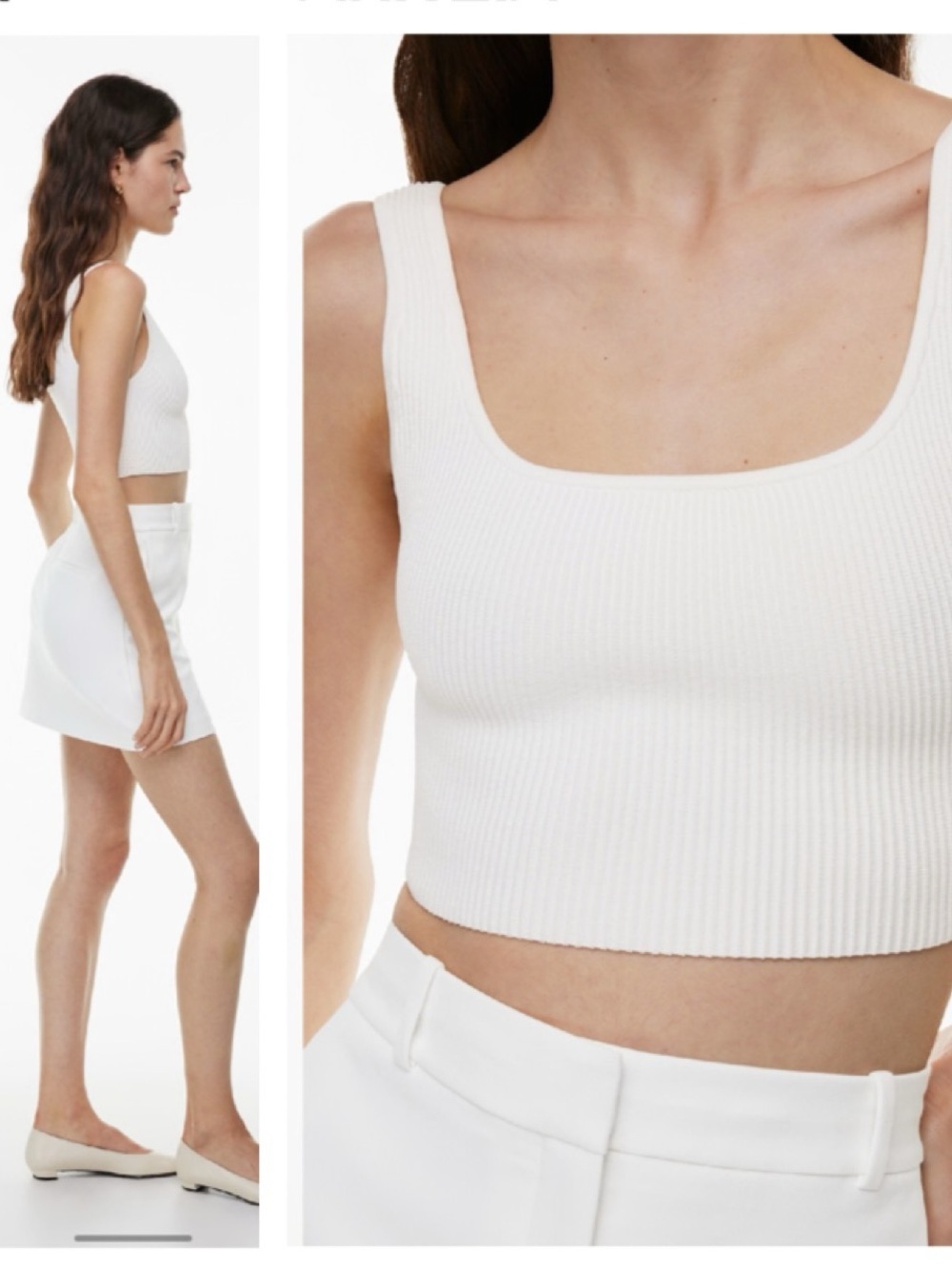Aritzia Babaton Sculpt Knit Squareneck Cropped L Tank White Sweater Top Minimal - Picture 4 of 14